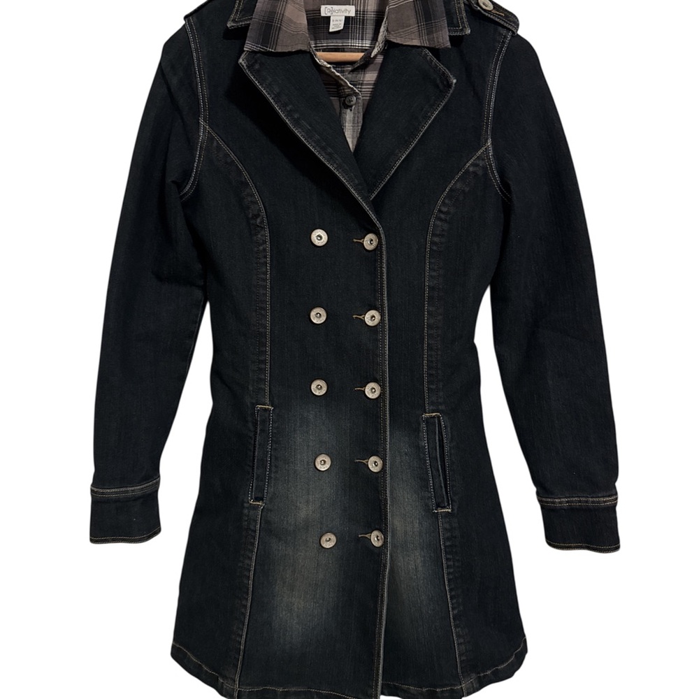 Jou Jou Dark Denim Double-Breasted Trench Coat